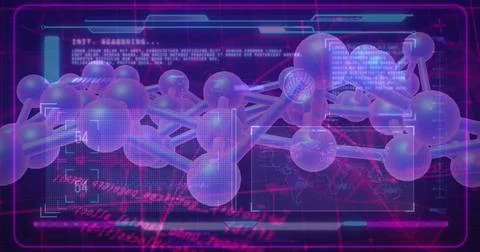 Displaying 3D molecular model scanning in virtual lab HUD, with scanning boxe Stock Illustration