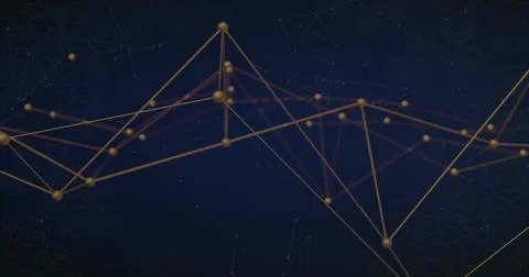 Displaying 3D network in digital map, connecting gold nodes with thin lines a Illustrazione stock