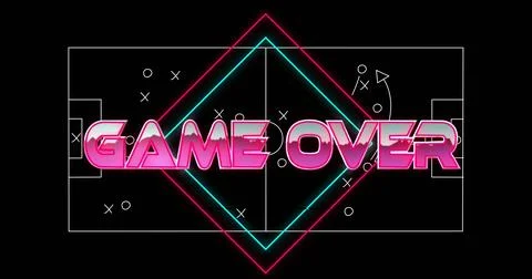 Displaying 3D pink GAME OVER text glowing on black screen, showing neon diamond Stock Illustration