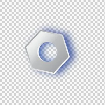 Displaying 3D steel hex nut angled within glowing blue circular halo on 库存插图