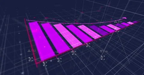 Displaying 3D stylized bar chart progressing across virtual analytic space, with Stock Photos