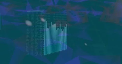 Displaying 3D translucent bars inside cube on dashboard UI, showing numeric grid Stock Photos