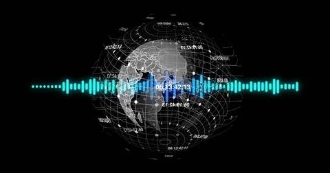 Displaying 3D wireframe globe with grid lines and numeric labels on dashboard, Stock Illustration