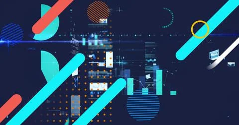 Displaying abstract dashboard on navy background with cyan coral diagonal bar Stock Illustration
