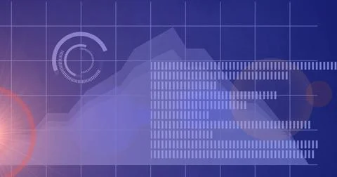 Displaying abstract data display at digital dashboard, with HUD, area chart and Stock Photos