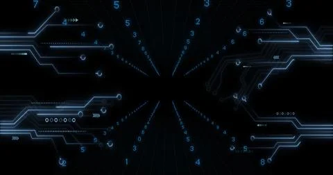 Displaying abstract data tunnel converging in digital grid, with glowing Stock Photos