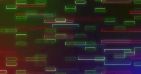 Displaying abstract digital composition with floating neon rectangular bars on 库存照片