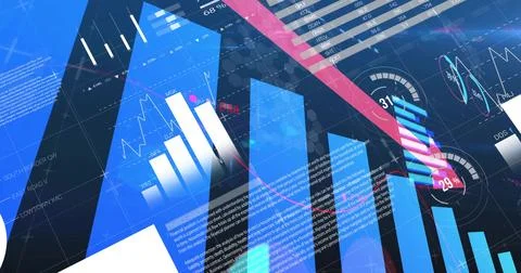 Displaying abstract digital dashboard in analytics interface, with bar charts Stock Illustration