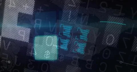 Displaying abstract digital interface on futuristic screen with glowing recta Stock Photos