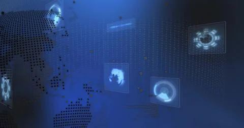 Displaying abstract digital interface in virtual control room, showing dotted Stock Illustration