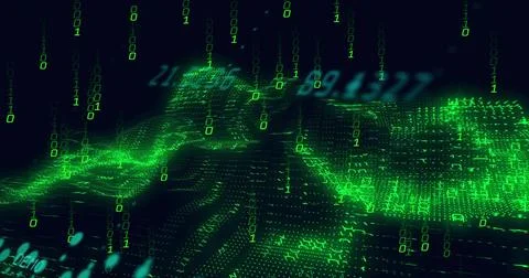 Displaying abstract digital landscape flowing across virtual data realm, binary Stock Illustration