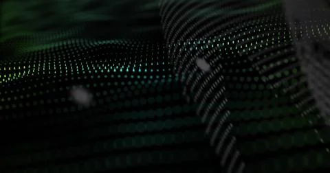 Displaying abstract dotted wave mesh in 3D grid environment, with glowing Stock Photos