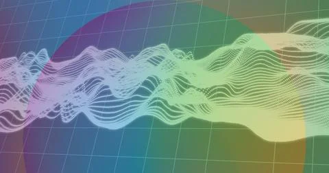 Displaying abstract dotted waveform undulating across data visualization, with Stock Photos