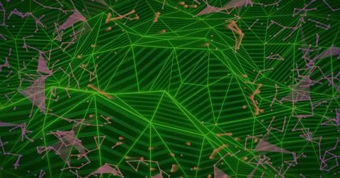 Displaying abstract green wireframe mesh in virtual space, with pink and purple イラスト素材