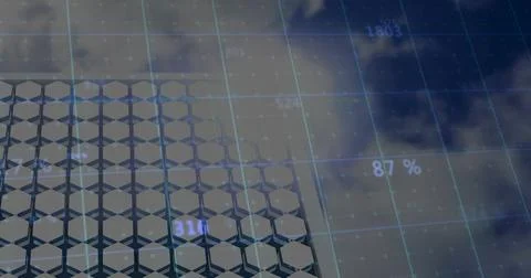 Displaying abstract hexagonal column grid in digital space, with numeric labels Stock Photos