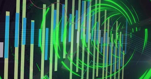 Displaying abstract HUD dominating center, showing vertical bars, neon-green Stock Illustration