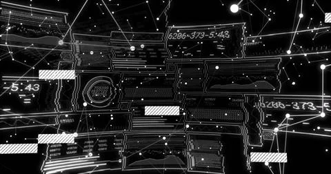 Displaying abstract network floating in dark virtual space, with glowing nodes Stock Illustration