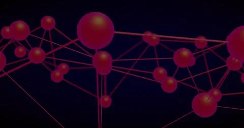 Displaying abstract network of glossy red spheres linked by thin rods in virtual Stockillustratie