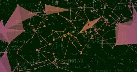 Displaying abstract network graph with colored nodes translucent polygons over Stock Illustration
