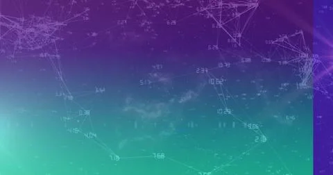 Displaying abstract network graph on gradient background, with nodes and Illustrazione stock