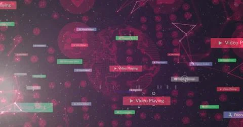 Displaying abstract network interface in cyberspace, with world map outline and Stock Photos