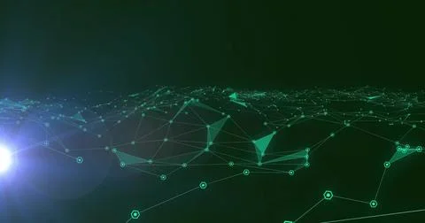 Displaying abstract network mesh receding in virtual digital space, with glowing Stock Illustration