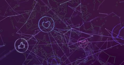 Displaying abstract network visual glowing on purple backdrop, heart and Stock Illustration