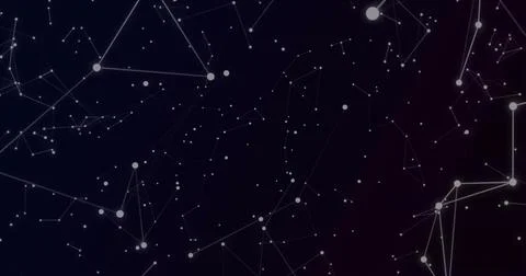 Displaying abstract network of white nodes and thin lines in virtual space, with Stock Illustration