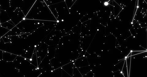 Displaying abstract network of white nodes forming thin meshes on black canva イラスト素材