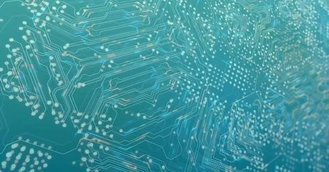 Displaying abstract PCB network glowing in macro close-up, showing conductive 스톡 일러스트