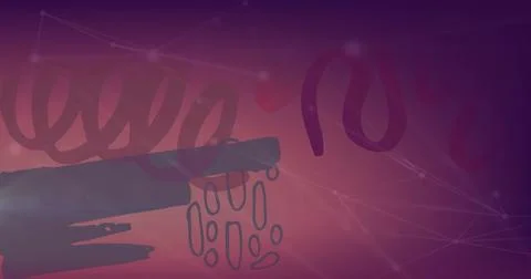 Displaying abstract purple red gradient filling frame, with freeform scribbles 스톡 일러스트