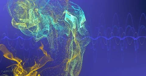 Displaying abstract swirling particle cloud across digital space with oscilla Stock Illustration