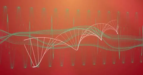 Displaying abstract waveform featuring white and green dotted curves over Stock Illustration