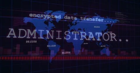 Displaying ADMIN overlay on blue map updating on console as encrypted stream イラスト素材