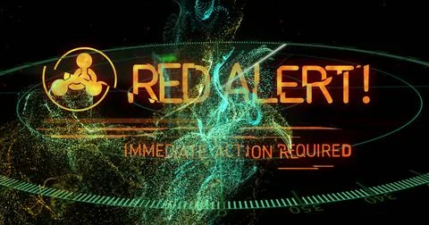 Displaying alert with orange warning text, hazard icon over green HUD grid, data Stock Photos