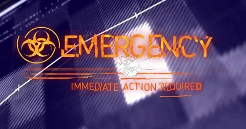 Displaying alert screen on control panel, with biohazard icon, EMERGENCY: Stockfoto's