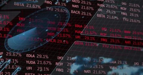Displaying alphanumeric codes and percentage values on financial trading screen Stockfoto's