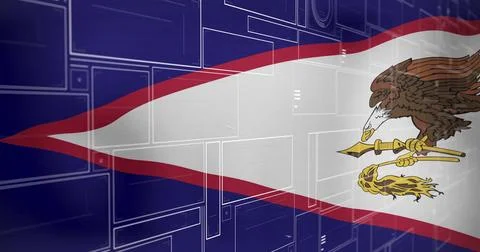 Displaying American Samoa flag in digital grid background, with eagle clutching イラスト素材