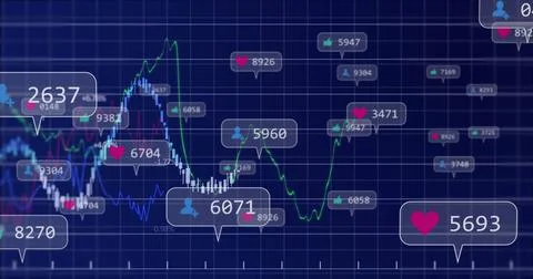 Displaying analytics dashboard showing colored line graphs with callout bubbles Stock Photos