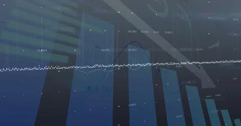 Displaying analytics UI with blue bars, waveform, line graph, labels, light Stock Photos