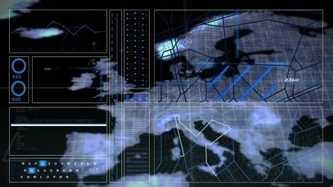 Displaying animation with data analytics and geographic mapping on digital Stock Footage 327956729