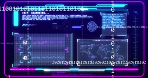 Displaying animation of data charts and binary code on digital interface Stock Footage 306200528