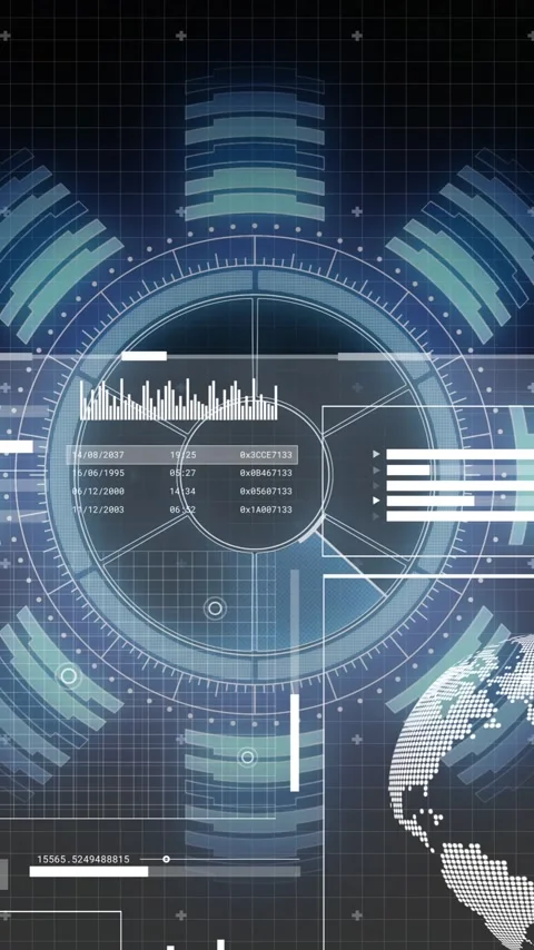 Displaying animation, futuristic digital interface with global data in school Stock Footage 319617155