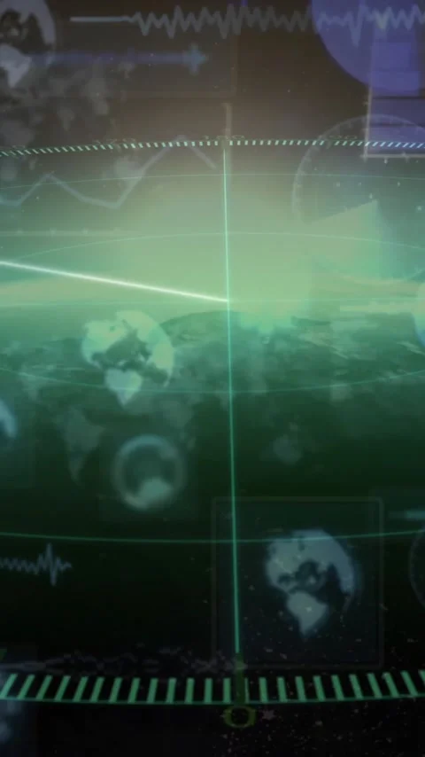 Displaying animation, futuristic radar screen with digital world map in school 動画素材 319617129