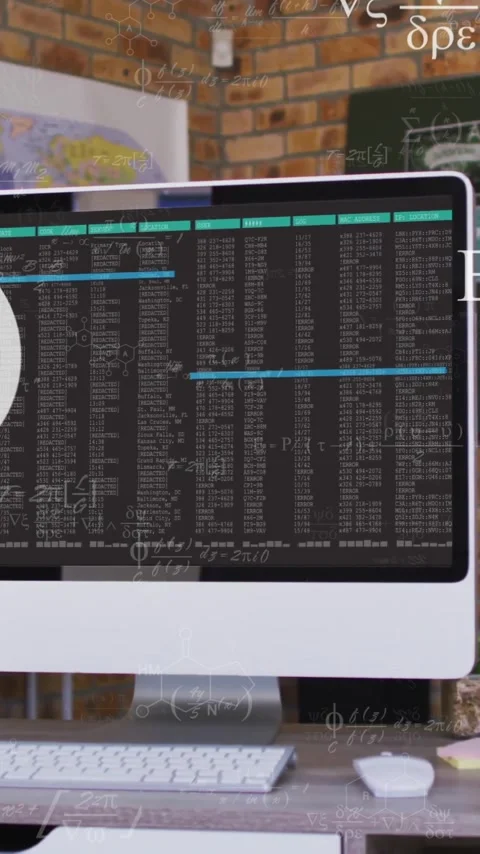 Displaying animation of mathematical equations, computer screen in home office Stock Footage 319617044