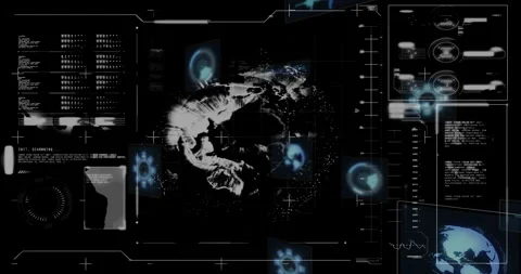 Displaying animation of world map with glowing data points and holographic Stock Footage 304765466