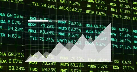 Displaying area chart with peaks and valleys on dashboard grid, with ticker Illustrazione stock