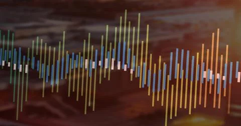 Displaying audio data waveform overlaying blurred gradient background, with Stock Illustration
