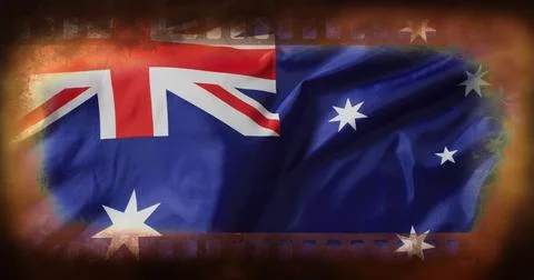 Displaying Aussie flag waving in studio with Union Jack canton, Southern Cross, Stock Photos