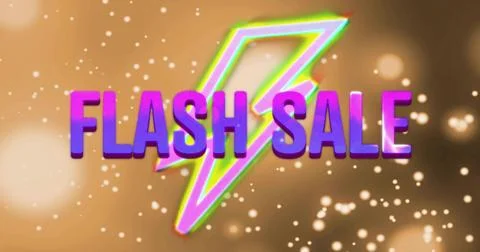Displaying banner showcasing large 3D FLASH SALE text and neon lightning bolt on Stock Photos